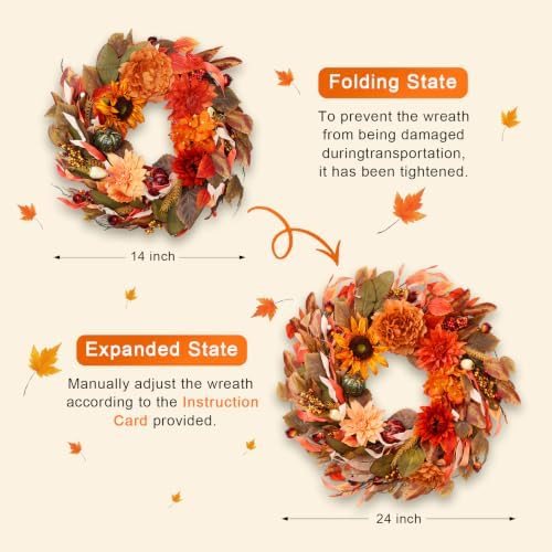 fall wreaths for front door, 24 inch fall, side view