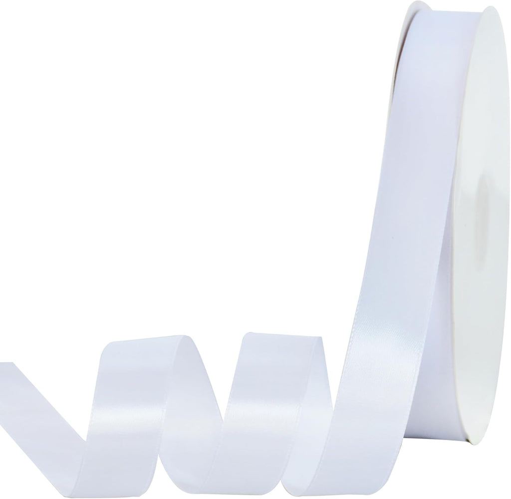 TONIFUL 7/8 Inch 100yds White Satin Ribbon Thin Solid Fabric Ribbon | perfect for crafts lei making gift wrapping bows invitations bouquets, for Christmas Halloween wedding & Valentine’s decor