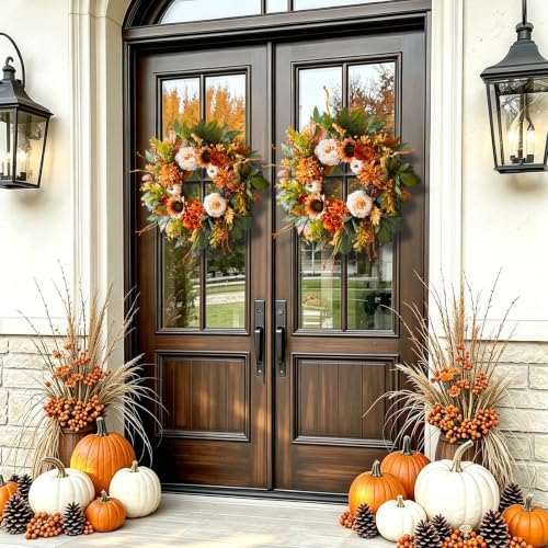 24 inch harvest fall wreaths for front door showing dimensions