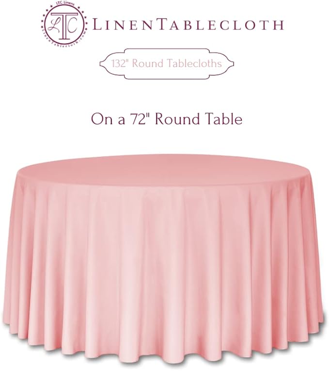 LTC LINENS Orange Round Tablecloth - 132 Inch Round Tablecloth, Large Party Table Cloth, Wrinkle Resistant, Washable Polyester Fabric Table Cover Linens for Wedding, Party, Banquet
