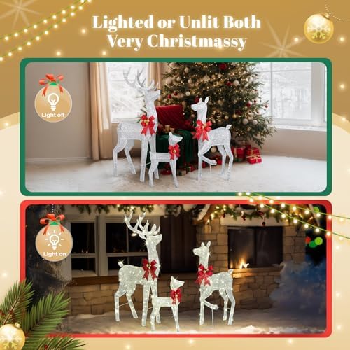 vingli 5ft silver lighted christmas reindeer family set showing dimensions