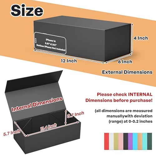 ryddoy 5 pack black gift box, 12x6x4'' gift shown in use