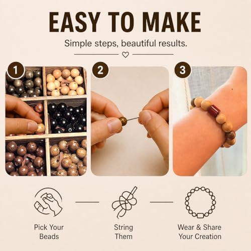 wooden beads bracelet kit, diy wood bead jewelry showing dimensions
