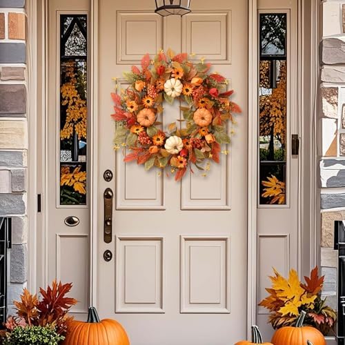 waipfaru 26" fall wreaths for front door outside, front angle view