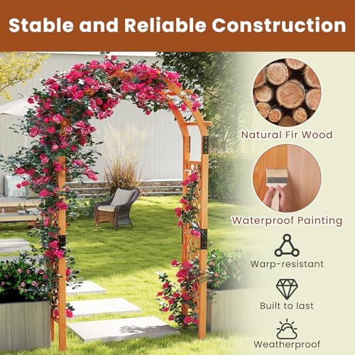 moccha 7.7 ft garden arbor, 93" wood arbor showing dimensions