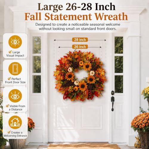 28 inch large fall sunflower wreath for front shown in use