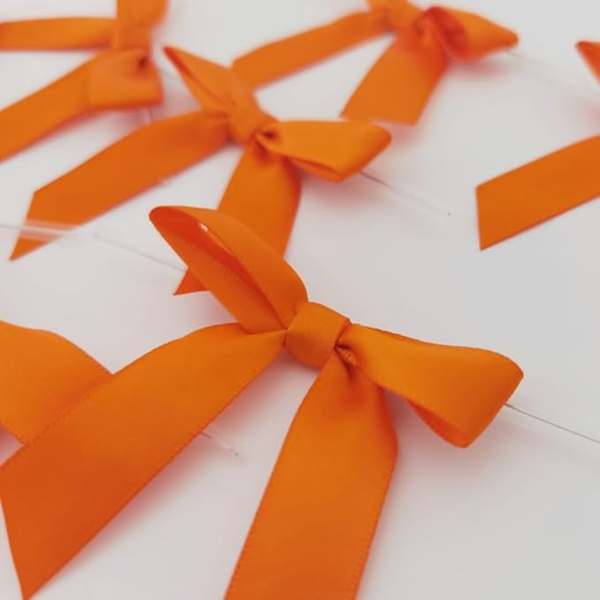 50pcs 2-1/2" Orange Twist Ties Satin Ribbon Bows in Pumpkin Color for Thanks Giving Halloween Wrapping Twist Tie Bows Hot Cutting(Orange)