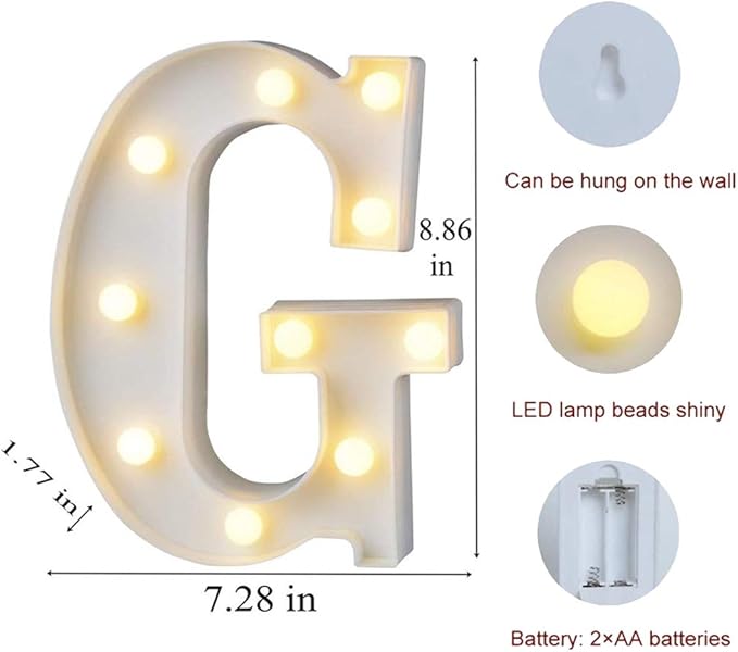 MUMUXI Marquee Light Up Letters | Large Light Up Numbers | Battery Powered and Bright with Every Letter of The Alphabet | for Wedding, Birthday, Party, Celebration, Christmas or Home Decoration (G)