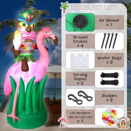 6 ft inflatable tiki flamingo decor hawaiian tiki shown in use