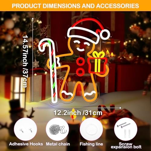 gingerbread man neon sign for christmas decor holiday, close-up detail