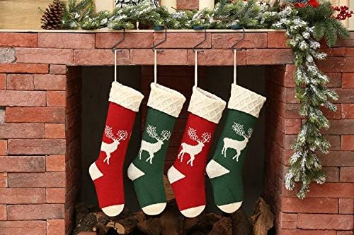 Christmas Stockings,Big Size 2Pack 18-Inch Extra Long Hand-Knitted Red/Green Reindeer Snowflakes Xmas Character for Family Holiday Season Decor