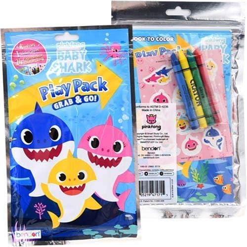 Baby Shark Pinkfong Grab and Go Play Packs (Pack of 12) Party Favors | Baby Shark Activity Pack Good Bag Stuffers Coloring Books, Stickers, Crayons for Kids, Girls - Bulk Birthday Party Supplies