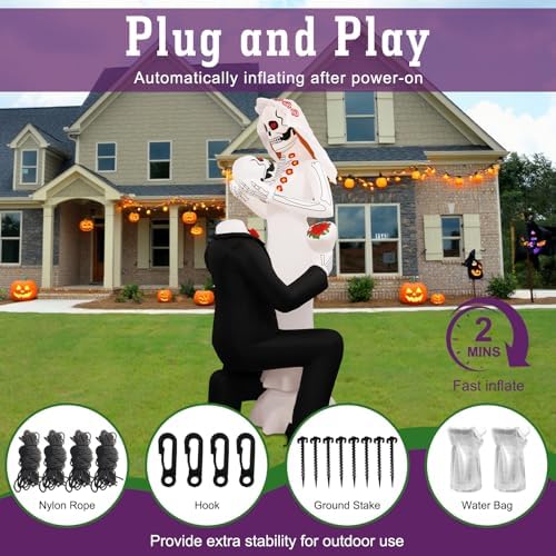 halloween inflatables giant 8ft tall skeleton couple day, side view