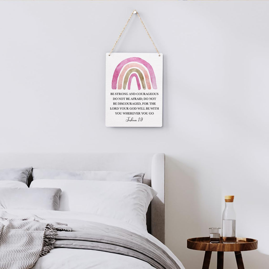 Inspirational Boho Scripture Wall Art Bible Verses Joshua 1:9 Wooden Hanging Sign Prayer Room Decor Religious Gift Christian Wall Decor for Home Office Bedroom Baby Boys Girls Room Nursery 8x10 Inches