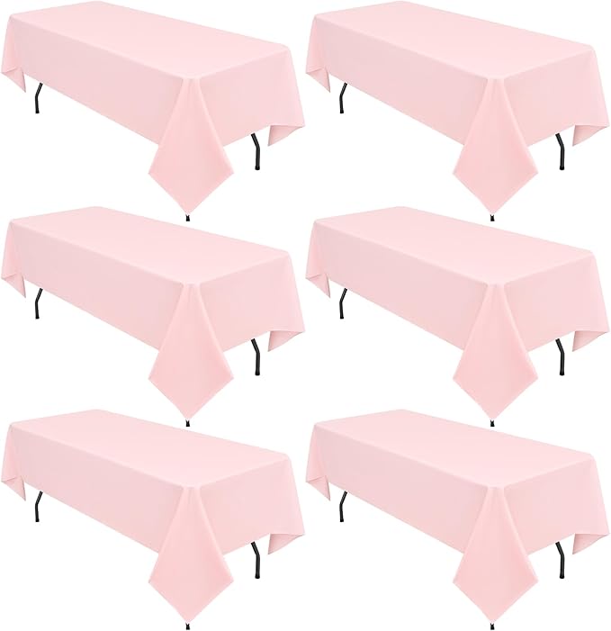 6 Pack Pink Tablecloths for 8ft Rectangle Tables 60 x 126 Inch - Polyester Table Cover Stain and Wrinkle Resistant Washable Fabric Table Clothes for Wedding Party Banquet Reception Restaurant