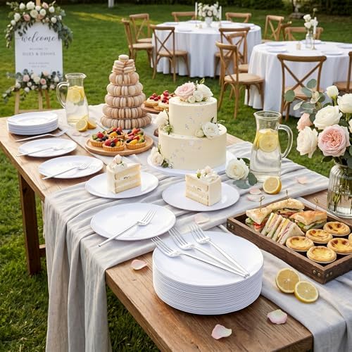 rubtlamp 100pcs plastic dessert plates 7.5inch,100pcs disposable silver showing dimensions