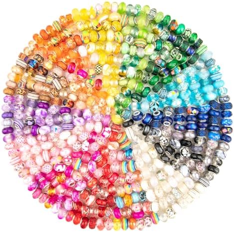 european large hole beads, assorted european craft beads on a desk or shelf