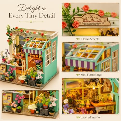 diy miniature flower house book nook kit with, close-up detail