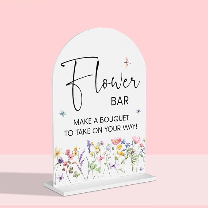 Flower Bar Sign Wedding Decor White Acrylic Table Sign for Marriage Parties Anniversaries Reception Cafe Hotel Party Bar Business Event