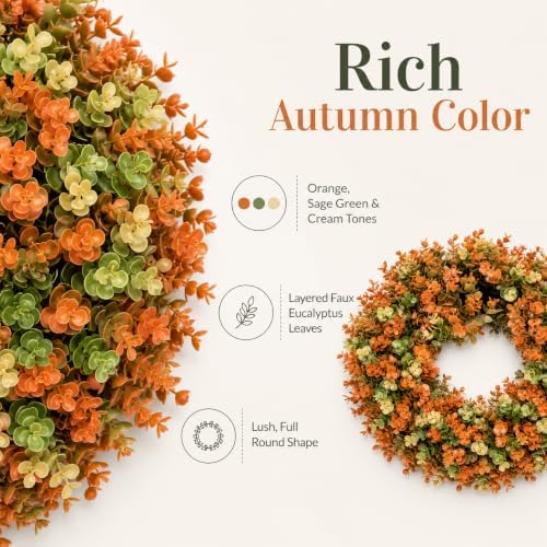 24 inch artificial fall boxwood wreaths for front showing dimensions
