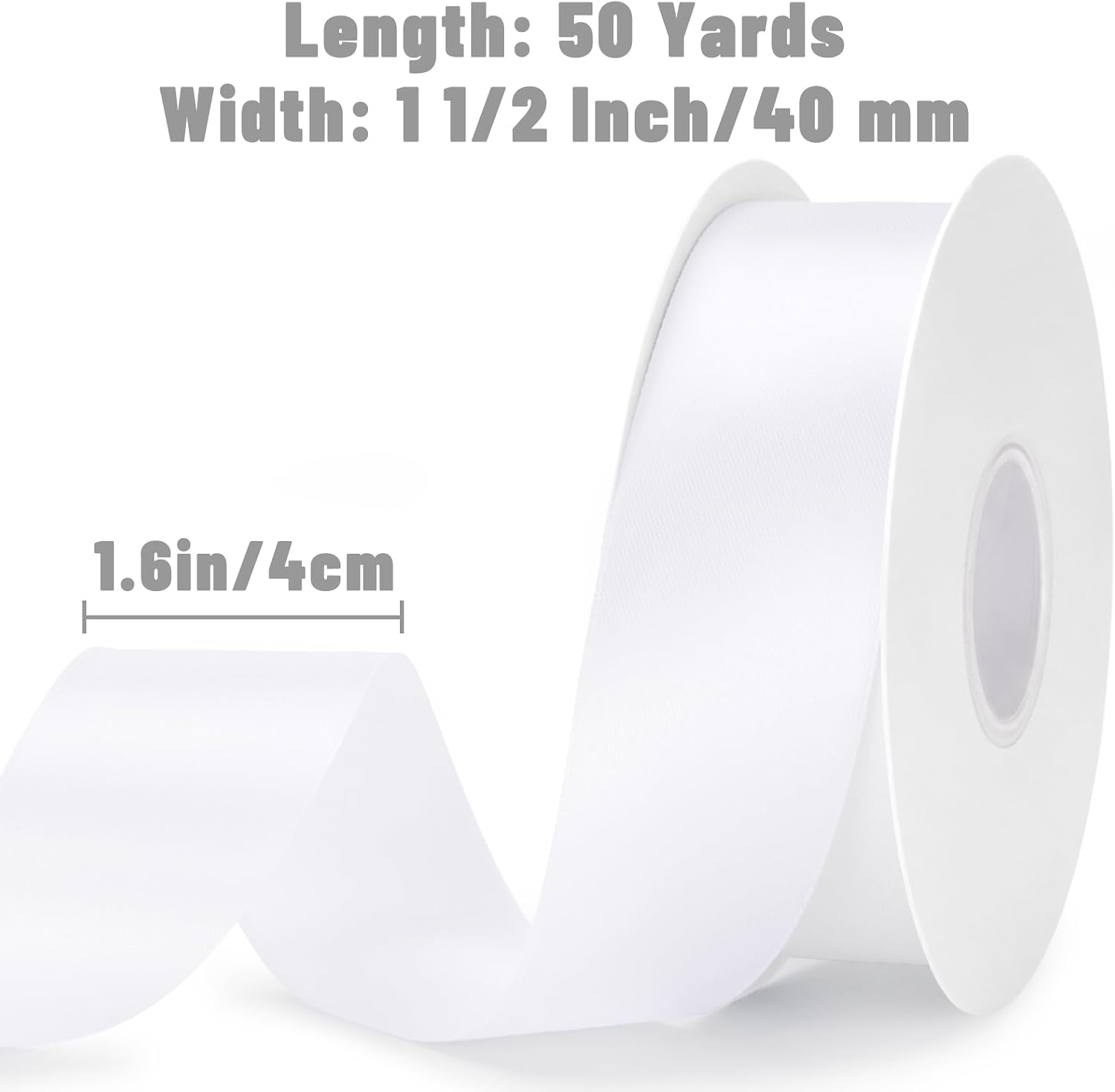 KINGLAKE Double Faced White Satin Ribbon - 1-1/2 Inch x 50 Yards | Gift Wrapping Ribbon for Crafts Roses Making Bouquets Bows Wedding Bridal Shower Baby Shower Birthday Easter Christmas Decor