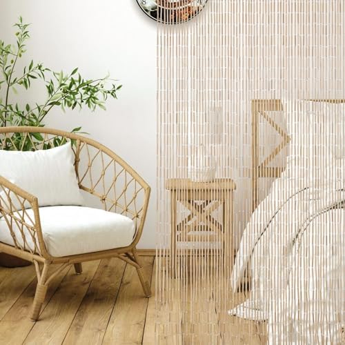 bechaeo handmade bamboo beaded curtain for doorway, natural showing dimensions