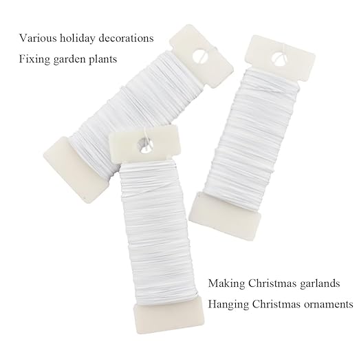 HAHIYO 26Gauge White Metal Floral Wire - 3 Rolls, 115 Yards (345 Feet) - Flexible Paddle Wire for Crafts, Christmas Wreaths, Tree & Flower Arrangement