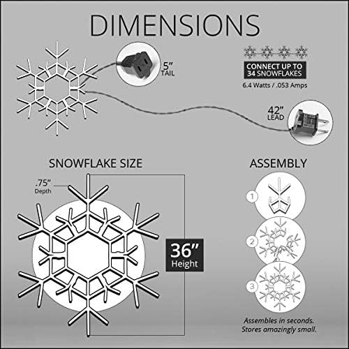 kringle traditions christmas snowflake lights outdoor, 105 led, side view