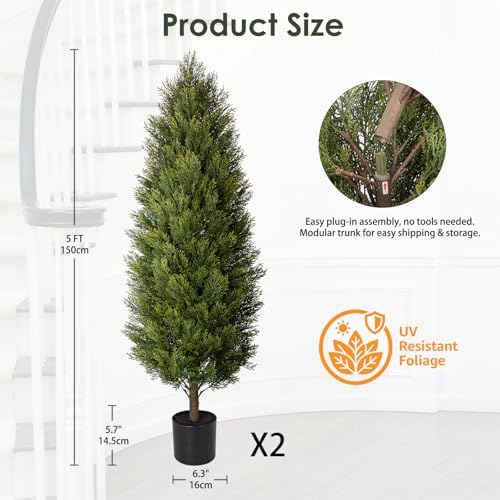 artificial cedar tree set of 2 – 5ft, close-up detail