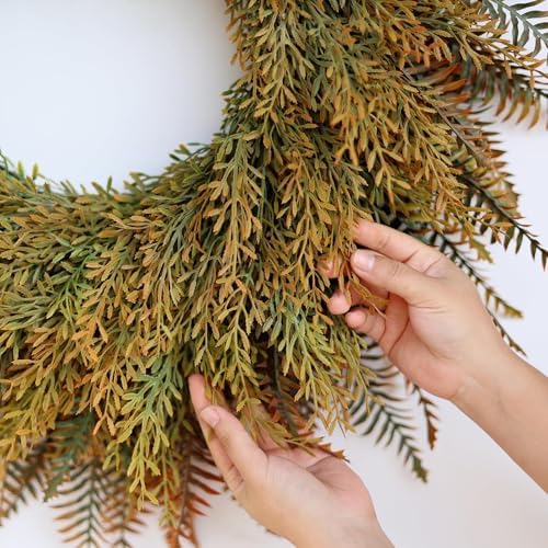 26" large artificial fern leaves fall wreath for on a desk or shelf