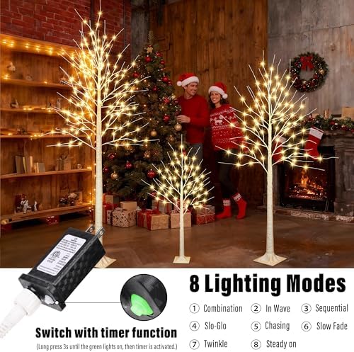 ibaycon 6ft 72led christmas birch tree, prelit artificial, side view