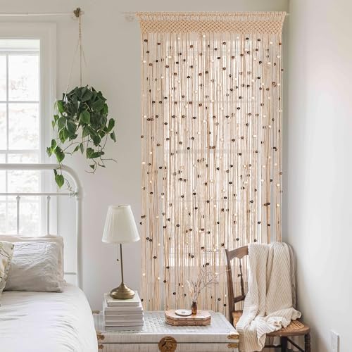 bechaeo boho macrame bead curtain for door window, view 9