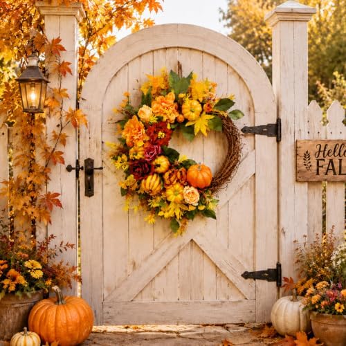 suncalla fall wreath for front door 20" autumn on a desk or shelf