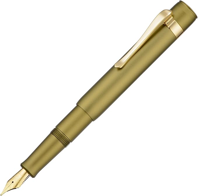 HONG DIAN M2 Black Forest Mini Fountain Pen, Bent Nib & Sleek Shape Aluminium Short Pocket Travel Pen (Olive Green)