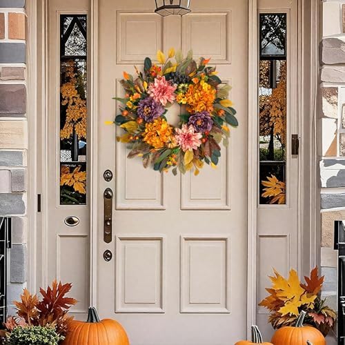 24" fall wreaths for front door outside,autumn wreath, package contents