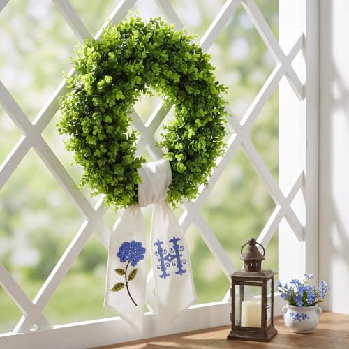 boxwood wreath for front door spring summer wreaths, front angle view