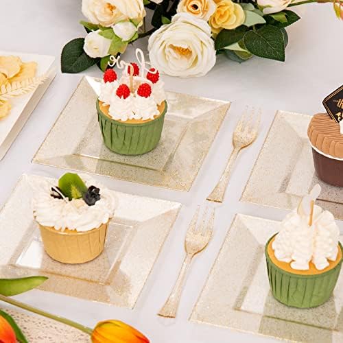 dayammi 200pcs gold dessert plates including 100pcs appetizer on a desk or shelf