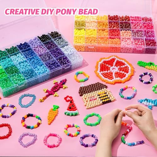 simetufy 10000pcs pony beads bulk, 56 colors 6x9mm shown in use