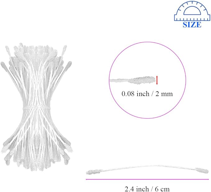 HAHIYO 700Pcs 2mm White Double-Head Flower Stamen with Crystal-Like Flower Head for Handmade Floral Art Scrapbook Decoration Artificial Floral Pistils Pollen Stamens Wedding DIY Stamens