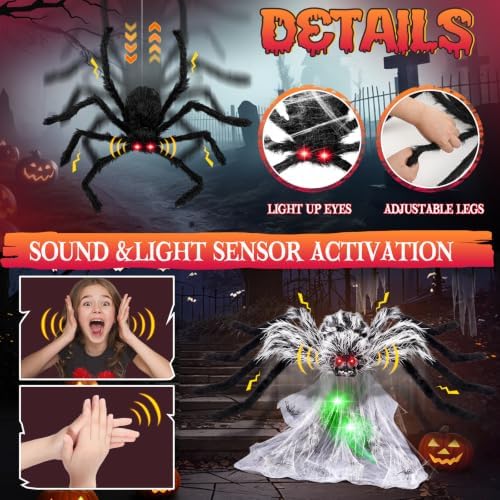 halloween spider web lights decor+2 animatronic 34'' jumping, side view