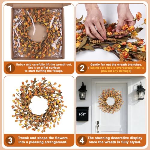 24 inch fall wreaths for front door, fall, close-up detail