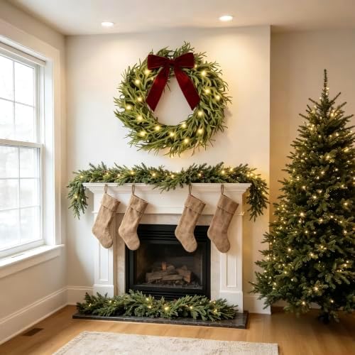 hiptree 30 inch lighted real touch norfolk christmas on a desk or shelf