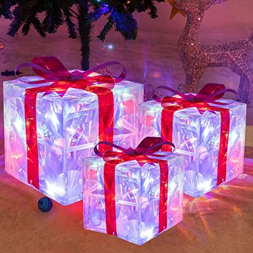 hourleey set of 3 christmas lighted gift boxes on a desk or shelf
