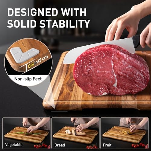 teak wood cutting boards for kitchen 17'' wooden, package contents