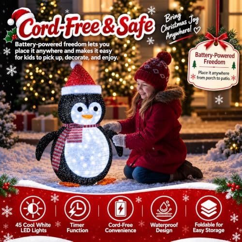 27.5-inch lighted christmas penguin for outdoor christmas decorations shown in use