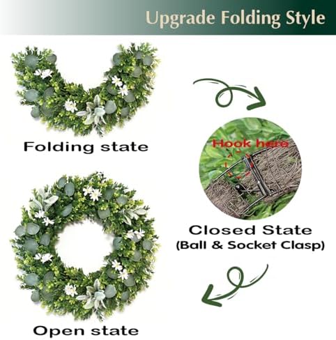 24inch spring wreaths for front door, faux boxwood, close-up detail