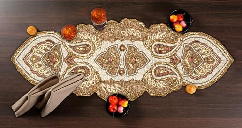 lightnpro beaded christmas table runner, fancy handmade decorative on a desk or shelf