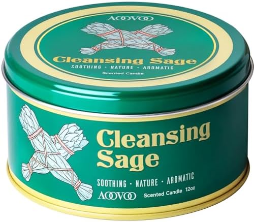 AOOVOO Sage Candle for Cleansing - 3 Wick 12oz Large Scented Candle with Crystals & Sage Leaves Inside, Soy Candles Non Toxic for Meditation Spiritual Gift, Aromatherapy Candle for Women Men