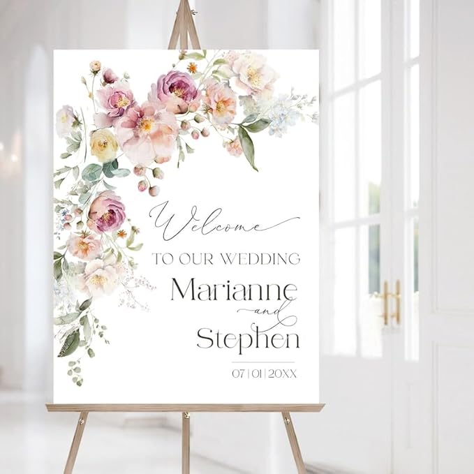Bloom Wedding Welcome Sign | Printable Dusty Pink Peach Fuzz Floral Welcome Sign | Spring Wedding Welcome Sign | Wedding Yard Signs