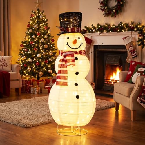 tangkula 4.2 ft outdoor lighted christmas snowman, yard, side view